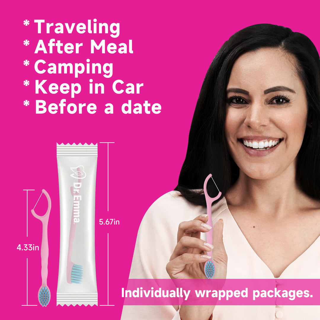 Mini Disposable Toothbrushes with Toothpaste and Floss, Travel Pre-Pasted for On-The-Go Use Individually Wrapped Small Portable Mint